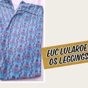 EUC Lularoe leggings OS - blue and red lines